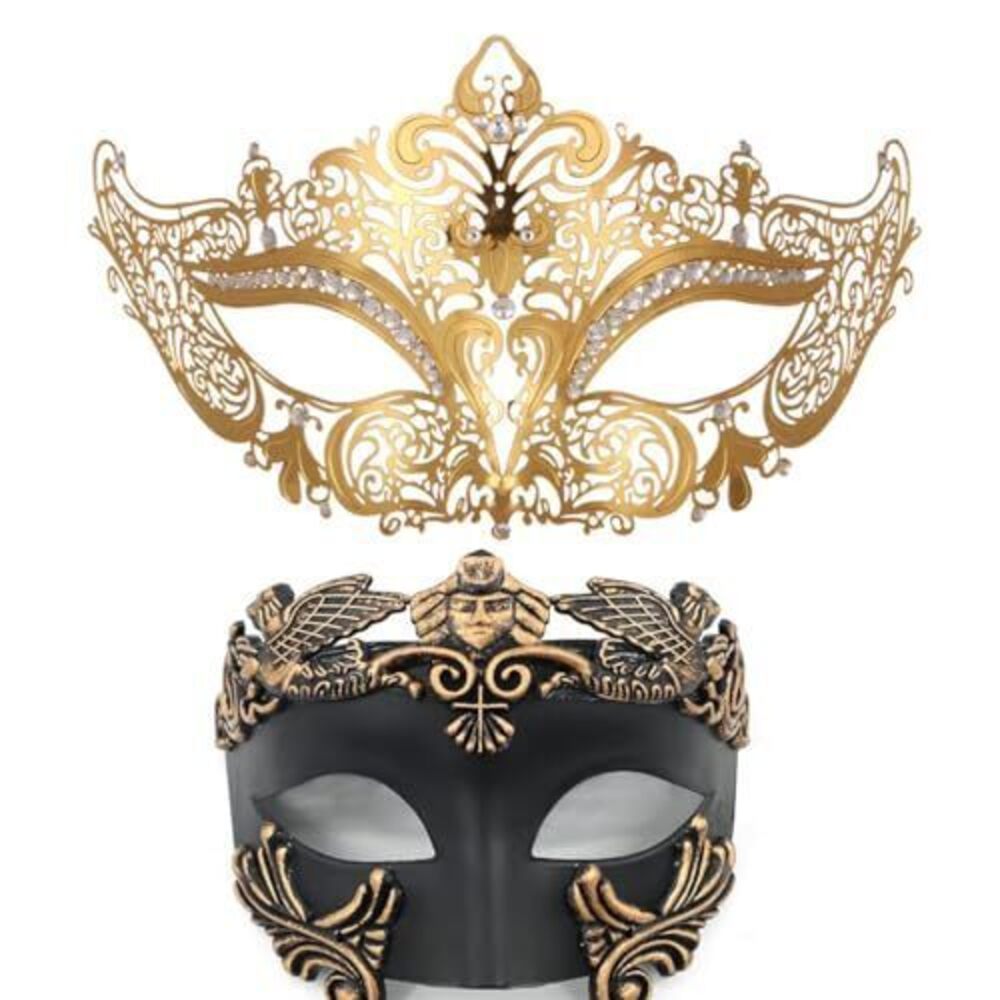 8404 Masquerade Mask Set for Couple, Greek Roman Mask Metal Venetian Mask